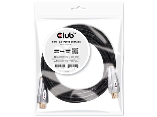 club3D HDMI-liitäntäkaapeli HDMI-A-liitin, HDMI-A-liitin 5,00 m Musta CAC-2312 #####K UHD, paloturvallinen HDMI-kaapeli