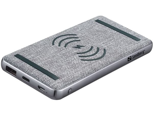 Sandberg - Trådløs nødlader - Li-pol - 10000 mAh - 37 Wh - 3 A - PD, QC 3.0 - 2 utgangskontakter (USB-C, USB) - på kabel: Micro-USB