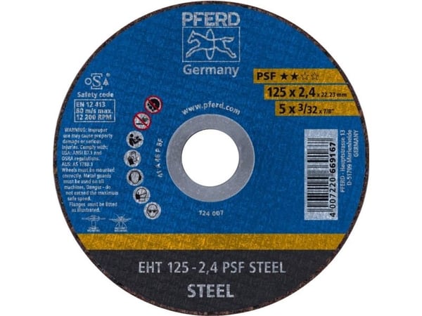 PFERD 61719026, 12,5 cm, 2,22 cm, 2,4 mm, 12200 RPM, 25 stykker