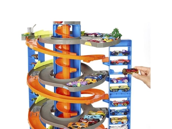 Hot Wheels City Mega Garage-lekesett med ett kjøretøy for barn fra 4 år og oppover, Kjøretøy og banesett, 4 år, Plast, Flerfarget