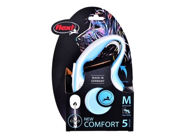 Flexi New Comfort M automatisk bånd, 5 m kabel, lyseblå