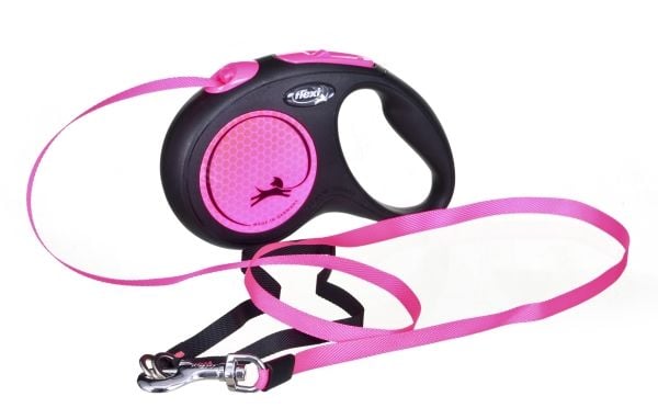 flexi New NEON M bånd 5 m, 25 kg, sort / neon pink