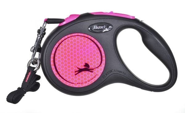 flexi New NEON M bånd 5 m, 25 kg, sort / neon pink