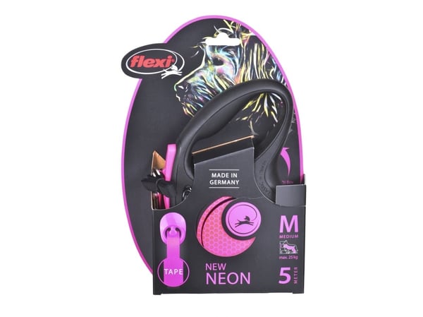 flexi New NEON M bånd 5 m, 25 kg, sort / neon pink