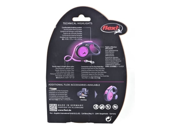flexi New NEON M bånd 5 m, 25 kg, sort / neon pink