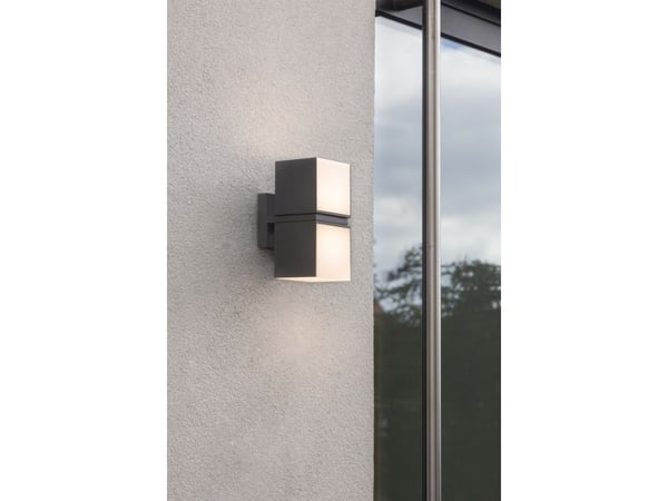LUTEC CUBA, Väggbelysning för utomhusbruk, Grå, Gjuten aluminium, Polykarbonat, IP54, Fasad, I