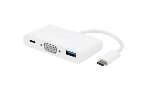 Vivanco CC UC UACVGA, Langallinen, USB 3.2 Gen 1 (3.1 Gen 1) Type-C, 60 W, Valkoinen, 5 Gbit/s, 60 Hz