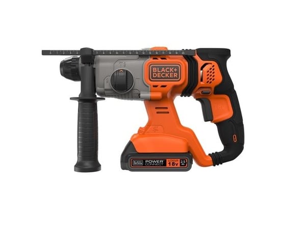 BLACK+DECKER BCD900E2K - Roterende hammer - trådløs - 3-modus - SDS-plus - 1.2 joule - 2 batterier - 18 V