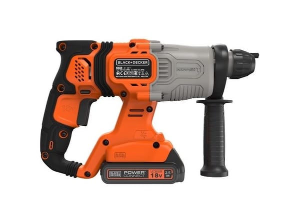 BLACK+DECKER BCD900E2K - Roterende hammer - trådløs - 3-modus - SDS-plus - 1.2 joule - 2 batterier - 18 V