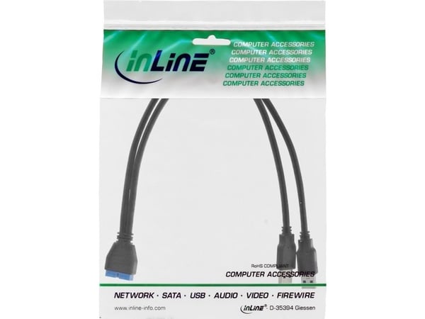 InLine 33447I, 0,4 m, 2 x USB, USB 3.2 Gen 1 (3.1 Gen 1), Hankjønn/hankjønn, 5 Gbit/s, Sort