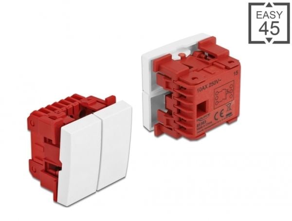Delock - Easy 45 - push-button switch - 2 vippbrytare - 10 A - AC 250 V - vit, RAL 9003