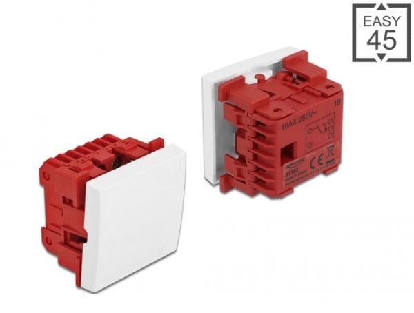 Delock - Easy 45 - trykknappbryter - 1 vippebryter - 10 A - AC 250 V - hvit, RAL 9003