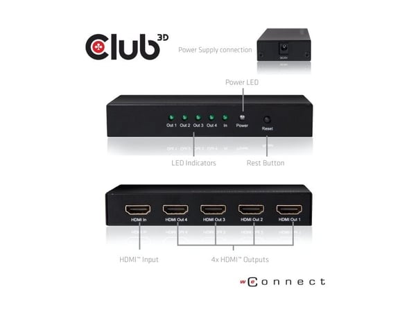 Club 3D SenseVision CSV-1380 - Video/lyd-splitter - 4 x HDMI