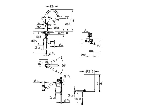 GROHE Red Duo, Standard, Kromfarget, Kran-håndtak, Single/enkelt, Type C, Keramisk