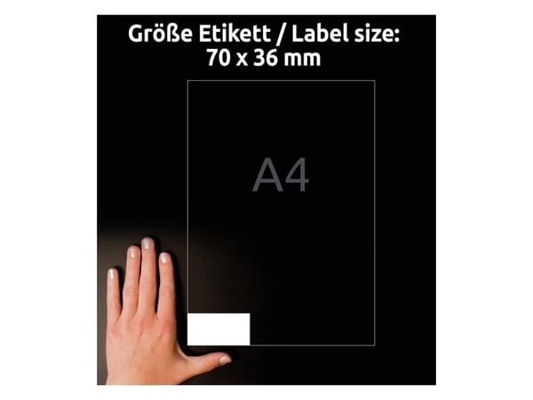 Avery LR3475-10, Hvit, Rektangel, Permanent, 70 x 36 mm, A4, Papir