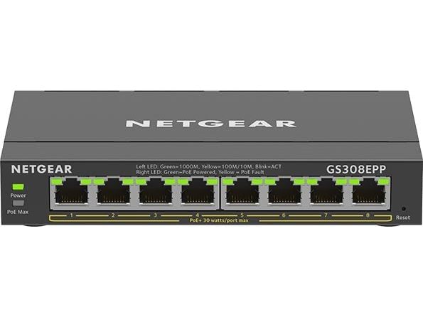 NETGEAR Plus GS308EPP - Switch - smart - 8 x 10/100/1000 (PoE+) - stasjonær, veggmonterbar - PoE+ (123 W)