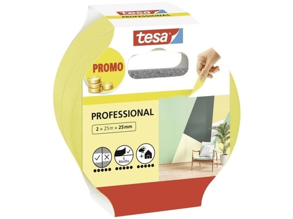 TESA 56212-00000-02, Gult, Maskering, 25 m, 25 mm, 2 stykker