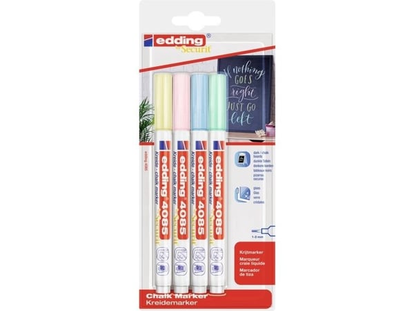 Edding 4085 Pastel Set, Lyseblå, Lysegrønn, Lyserosa, Gult, Kule, 4 stykker