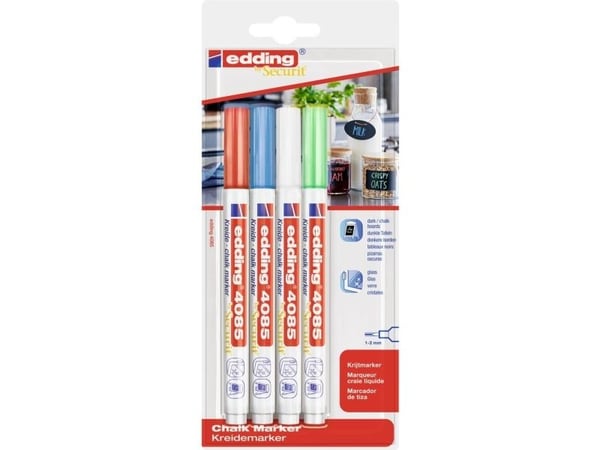 Edding 4085 Basic Set, Sininen, Vihreä, Punainen, Valkoinen, Bullet, 4 kpl