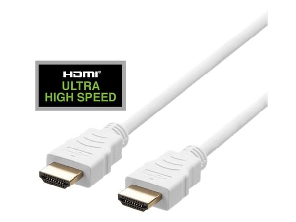 DELTACO HU-10A - Ultra High Speed - HDMI-kabel - HDMI hann til HDMI hann - 1 m - hvit - 4K 120 Hz støtte, 8K 60Hz støtte