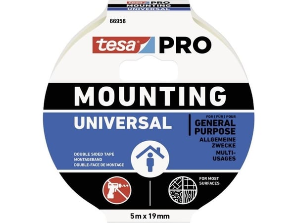 tesa Mounting PRO Universal 66958-00001-00 Monteringsbånd Hvid (L x B) 5 m x 9 mm 1 stk 1 stk