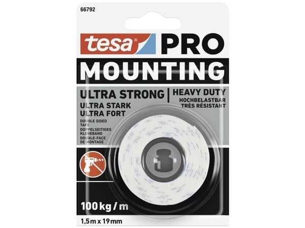 tesa Mounting PRO Ultra Strong 66792-00000-00-00 Monteringsbånd Hvid (L x B) 1,5 m x 19 mm 1 stk 1 stk