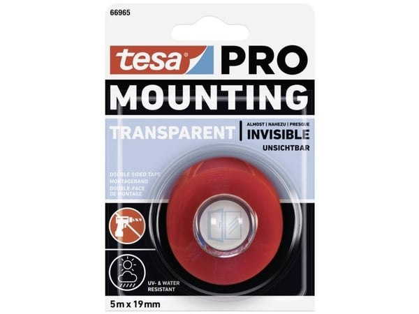 tesa Mounting PRO läpinäkyvä 66965-00001-00 Monteringsbånd läpinäkyvä (L x B) 5 m x 19 mm 1 stk tesa Mounting PRO läpinäkyvä 66965-00001-00 Monteringsbånd läpinäkyvä (L x B) 5 m x 19 mm 1 stk