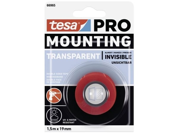 tesa Mounting PRO läpinäkyvä 66965-00000-00 Monteringsbånd läpinäkyvä (L x B) 1,5 m x 19 mm 1 stk 1 stk