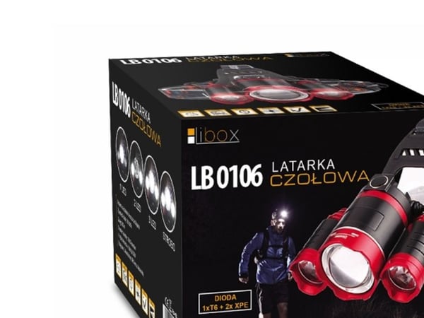 libox LB0106 - Hodelykt - LED - 4-modus - kald hvitt lys - svart, rød
