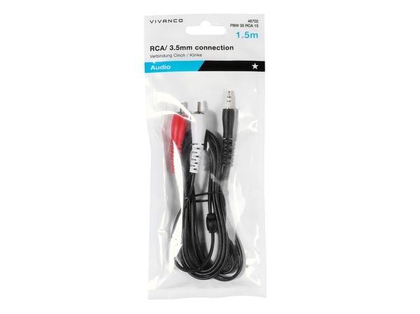 Vivanco PBW 35 RCA 15, 2 x RCA, Hankjønn, 3.5mm, Hankjønn, 1,5 m, Svart