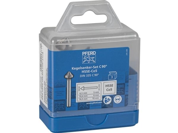PFERD SET KES HSSE DIN 335 C90° 3, Stål, Støpejern, Ikke-jernholdig metall, Rustfritt stål, Aluminium, Cobalt Alloy High-Speed Steel (HSS-E)