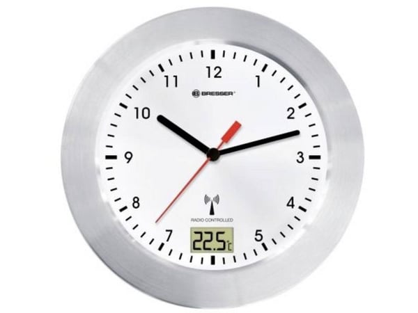 Bresser MyTime - Klokke - kvarts - veggmonterbar - 17 cm - hvit - ramme: sølv