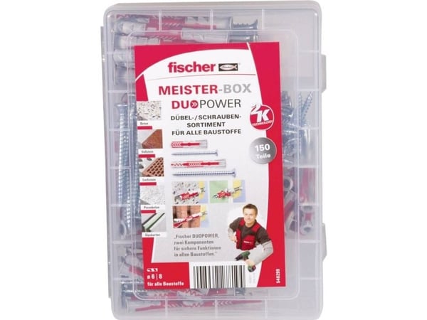 Fischer 540299, Kit med skruv och väggplugg, Trä, 150 styck, Låda