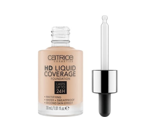 CATRICE HD Liquid Coverage, Drypp flaske, Væske, Beige, Sand Beige, Alle hudtoner, Universell