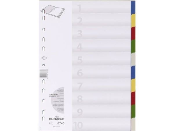 Durable 6740, Blank faneindeks, Polypropylen (PP), Flerfarget, Portrett, A4, 220 mm