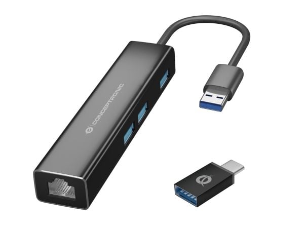 Conceptronic DONN07BA - Hubb - 3 x SuperSpeed USB 3.0 + 1 x 10/100/1000 - skrivbordsmodell