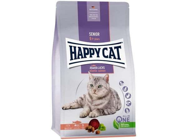 Happy Cat Senior Atlantic Salmon, tørrfôr, for katter over 8 år gammel, atlantisk laks, 4 kg, sekk