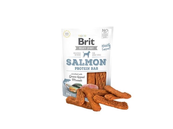 Brit Jerky Snack, Snacks, Hund, Adult, Laks, 80 g, Sukkerfri