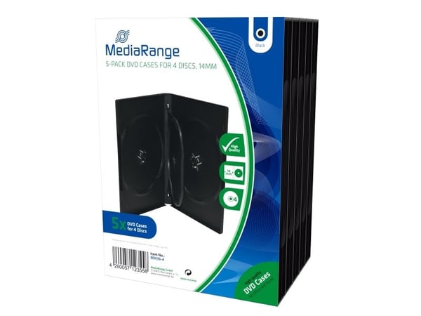 MediaRange Retail pack 4er-DVD-Box - DVD oppbevaringseske - kapasitet: 4 CD/DVD (en pakke 5)