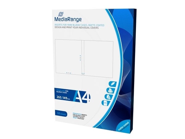 MediaRange - Matt hvit - 265 x 149 mm - 130 g/m² - 50 ark (50 ark x 1 BD-boksinnlegg