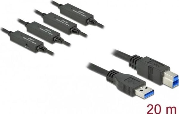 Delock - USB-kabel - USB-type A (hann) til USB Type B (hann) - USB 3.2 Gen 1 - 20 m - aktiv - svart