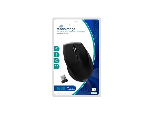 MediaRange MROS208 - Mus - optisk - 5 knapper - trådløs - 2.4 GHz - USB trådløs mottaker - svart