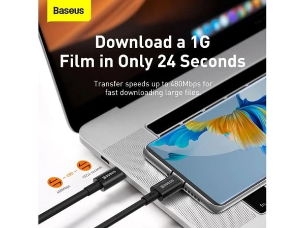 Baseus CATYS-C01, 2 m, USB C, USB C, 0,48 Gbit/sek., Sort