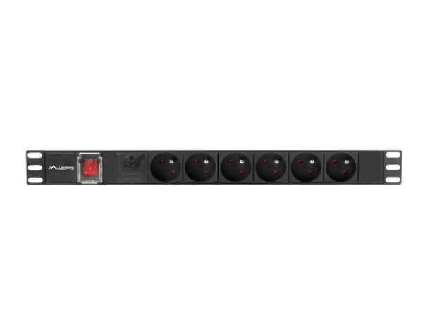 Lanberg PDU-06E-0200-BK, Kytkimellinen, 1U, Yksivaiheinen, Vaaka, Alumiini, Musta