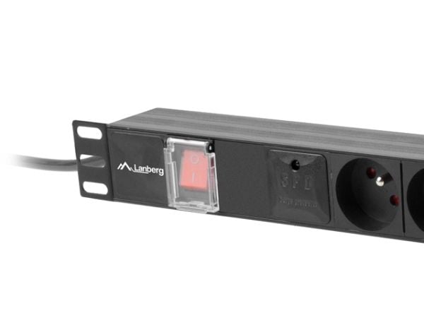 Lanberg PDU-06E-0200-BK, Kytkimellinen, 1U, Yksivaiheinen, Vaaka, Alumiini, Musta