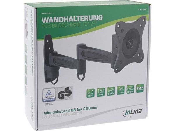 InLine 23105D, 75 x 75 mm, 100 x 100 mm, -15 - 15°, -90 - 90°, Aluminium, Svart