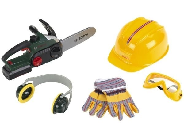 Theo Klein Bosch chain saw ii + helmet + work gloves, Bygning, 3 år, AA