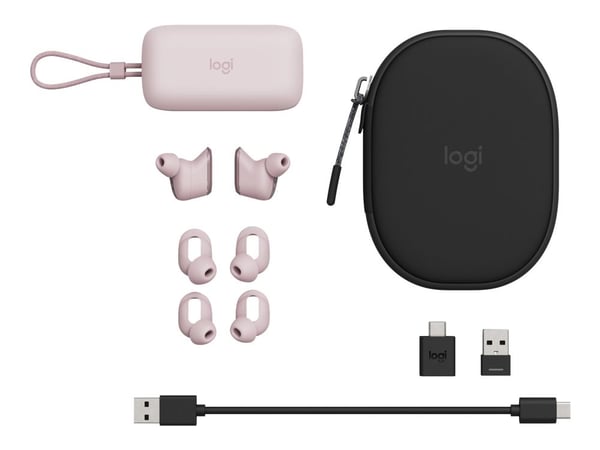 Logitech Zone True Wireless - True wireless-hörlurar med mikrofon - inuti örat - Bluetooth - aktiv brusradering - rosa