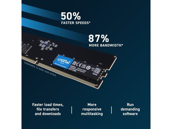 Crucial - DDR5 - sats - 16 GB: 2 x 8 GB - DIMM 288-pin - 4800 MHz / PC5-38400 - CL40 - 1.1 V - ej buffrad - icke ECC
