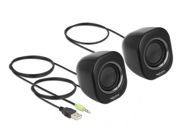 Delock Mini - Høyttalere - for PC - 2 watt (Total) - svart, grå